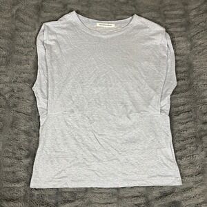 THE OPEN PRODUCT Light Blue Linen Long Sleeve Crew Neck T Shirt Top Size M